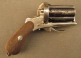 Scarce Belgian Antique Pinfire Pepperbox Pistol Excellent - 1 of 12