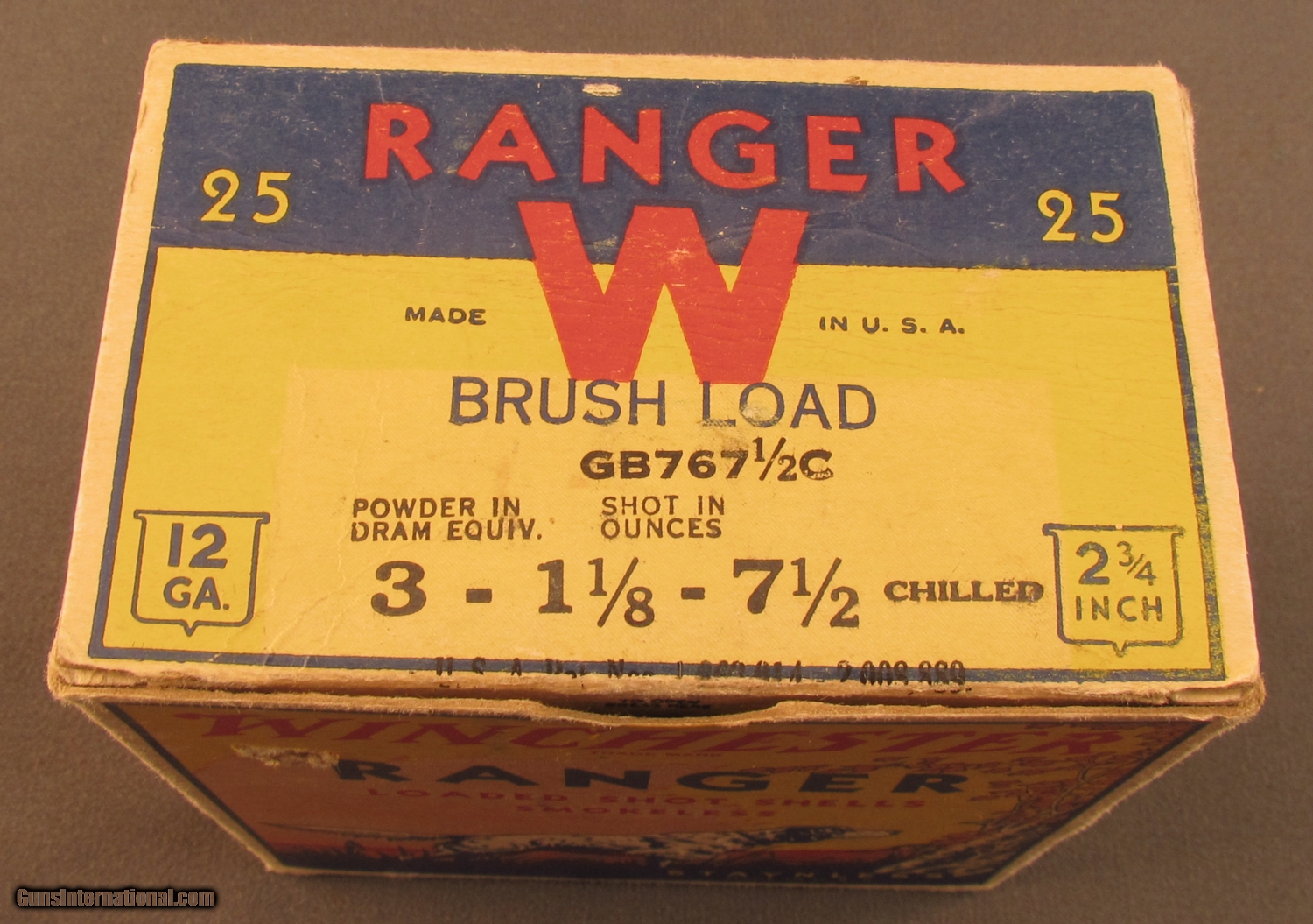 One Full Vintage Box of 25 Winchester Ranger 2 3/4 12-Ga. 4-Shot
