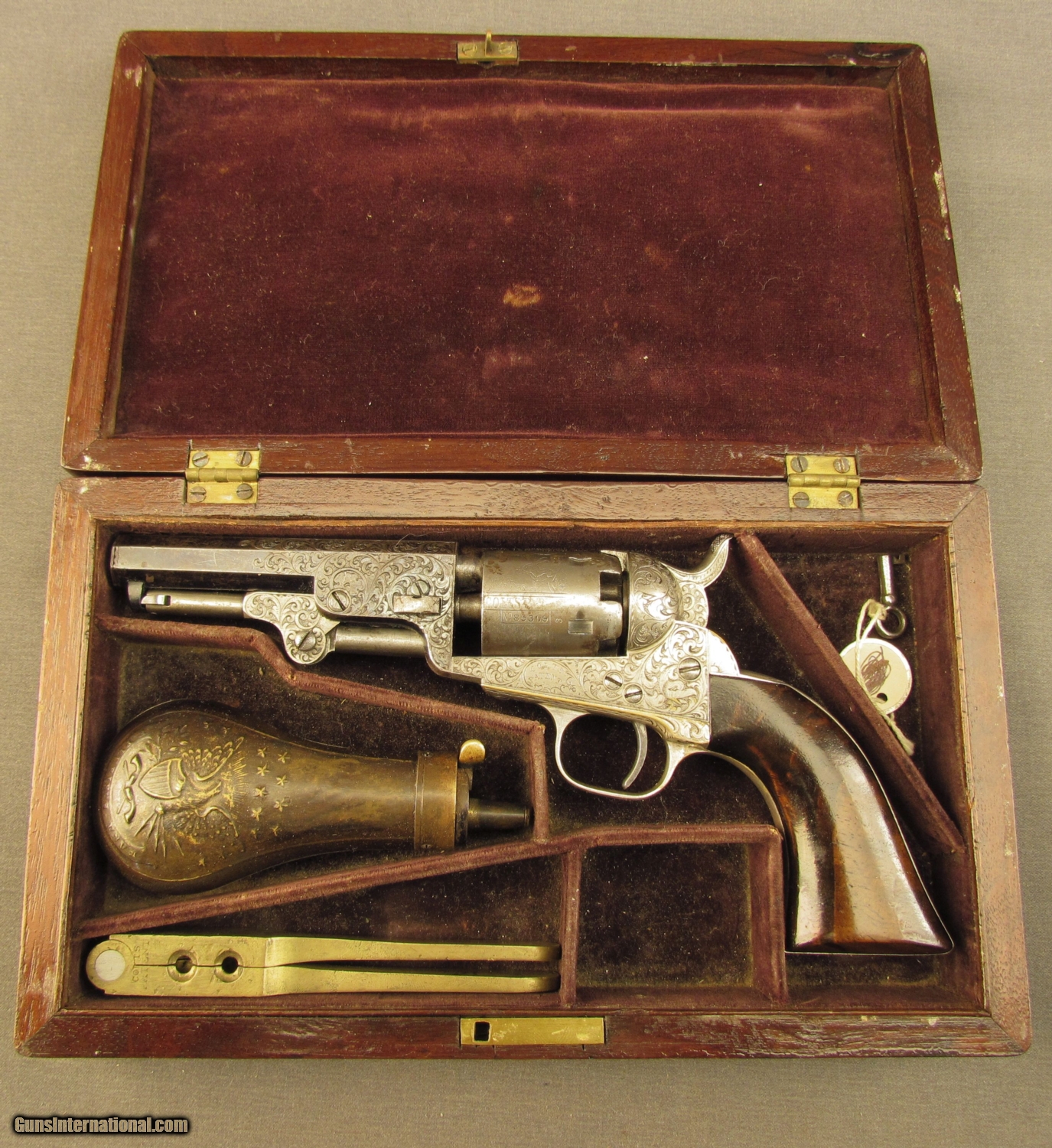 Gustave Young Engraved Colt 1849 Pocket Revolver in Case