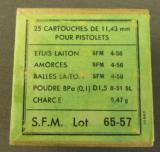 French 11.43 MM (45 ACP) Pistol Ammo Dated 4-56 - 1 of 3