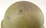 WW2 US Helmet Fixed Bale Front Seam Shrapnel Hole - 3 of 10