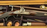 British Percussion Scoped Sporting Rifle Cased w/ Gold Inlay - 1 of 15