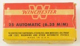 Winchester 25 Automatic Ammunition Full Box 1950's - 1 of 6