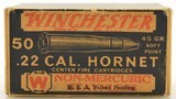 Scarce Winchester “Non-Mercuric 1932" Full Box 22 Hornet Ammo - 1 of 7