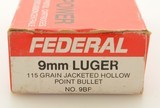 Full Box Federal 9mm Luger Ammo 115 Grain JHP Hollow Point - 2 of 3