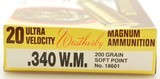 Full Box 340 W.M. Weatherby Magnum Ammo 20 Rds 200 Gr Soft-Point - 2 of 3