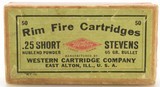 Scarce Western 25 Short Stevens Rim Fire Ammunition Full Box - 1 of 7