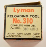 Vintage Lyman 310 Hand Reloading Tool .380 Auto Dies & Box - 6 of 7