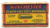 Winchester 32 Auto Ammo 7.65mm Full “1939" Box 74 Grain Full Patch - 1 of 9