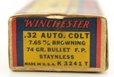 Winchester 32 Auto Ammo 7.65mm Full “1939" Box 74 Grain Full Patch - 4 of 9