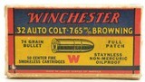 Winchester 32 Auto Ammo 7.65mm Full “1939" Box 74 Grain Full Patch - 6 of 9