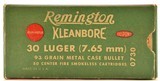 Full Box Remington Kleanbore 30 Luger Ammo 93 Grain Metal Case - 1 of 8