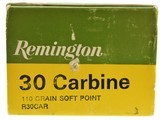 Full Box Remington 30 Carbine Hunting Ammo 110 Grain Soft Point - 2 of 3