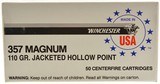 Winchester Full Box 357 Magnum 110 Grain JHP Hollow Point Ammo 50 Rds. - 1 of 3