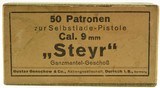 Gustav Genschow & Co. 9mm Steyr Ammo Full Box Germany Sinoxid - 1 of 6
