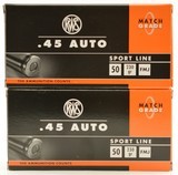 RWS Sport Line Match Grade 45 ACP Ammo 100 Rnds - 1 of 3