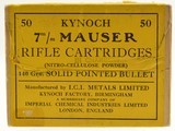 Vintage Kynoch 7mm Mauser Rifle Cartridges in Chargers