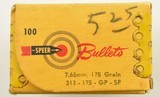 Vintage Speer 7.65mm (.313) 175gr. Round Nose Soft Point Bullets (170) - 2 of 3