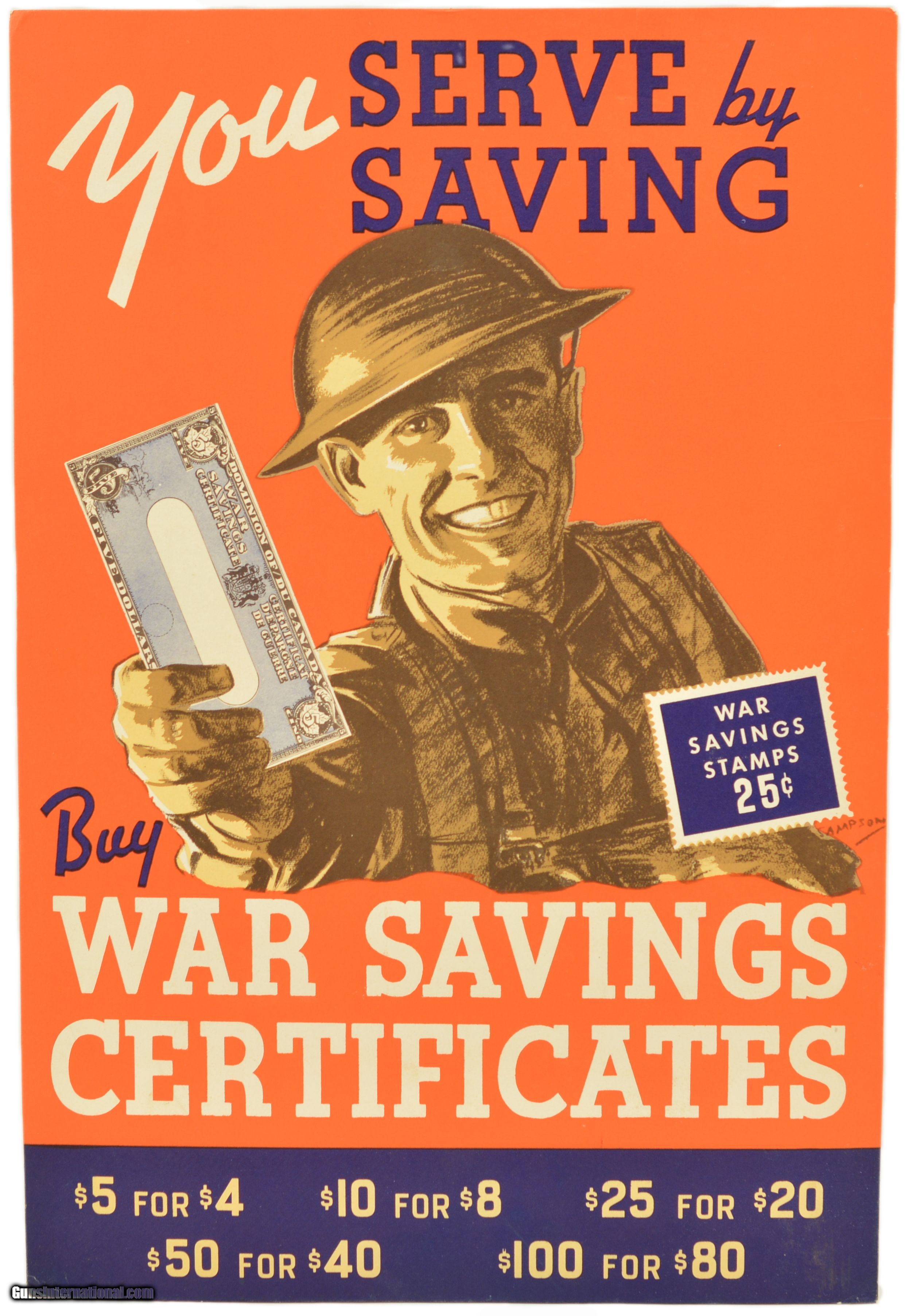 Original Canadian WWII Savings Certificates Card Poster Ca. 1940-45 for ...