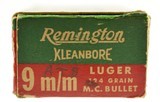 Remington Kleanbore 9mm Luger Post WWII Full Box 124 Gr. Metal Case - 3 of 5