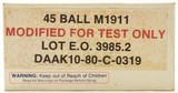 Winchester Western Military 45 Ball M1911 Test Ammo Lot E.O. 3985.2 - 1 of 5