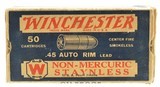 Winchester 45 Auto Rim Ammo “1932" Box “Staynless" Partial 49 Rounds - 1 of 7