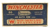 Winchester 45 Auto Rim Ammo “1932" Box “Staynless" Partial 49 Rounds - 6 of 7