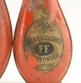 Pair of John Hall & Sons London FF Tin Powder Flasks - 4 of 7