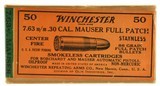 Excellent Full Box Winchester 7.63mm 30 Mauser Staynless Ammo - 1 of 6