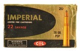 CIL Full Box Imperial 22 Savage Ammo 70 Grain PSP 20 Rounds - 1 of 4