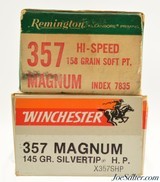 357 Magnum Ammo Lot 100 Rds Win 145 GR Silvertip HP + Rem 158 GR SP - 2 of 3