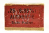 Excellent Sealed! Winchester 25 Auto 6.35mm Ammo 1914 Date Code Smokeless - 6 of 7