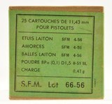 French 11.43 MM (45 ACP) Pistol Ammo Dated 4 56 50 Rounds