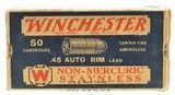 Winchester 45 Auto Rim Ammo "1932" Box "Staynless" Partial 49 Rounds - 1 of 7