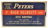Peters High Velocity 303 British Ammo Full Box 180 Grain SP CORE-LOKT - 1 of 4