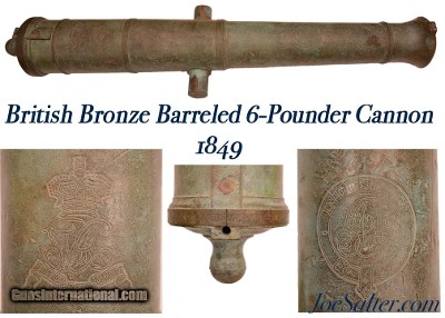 British Bronze Barreled 6-Pounder Cannon Field Gun Cast at Woolwich in 1859