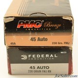 Lot of 45 ACP Ammunition 230 Grain FMJ Federal PMC 100 Rounds - 2 of 3