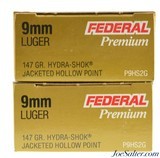 Federal Premium 9mm Luger 147 Gr Hydra-Shok JHP Hollow Point Ammo 100 Rnds - 2 of 3