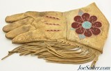 Vintage Native American Indian Beaded Leather Gauntlet Gloves Excellent - 2 of 7
