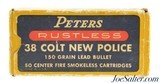 Scarce Peters 38 Colt New Police Ammo 150 Grain Lead Bullets Full