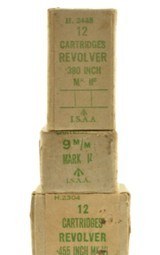 British WWII Handgun Ammo Collection Broad Arrow 455 380 9mm Full Boxes - 1 of 6