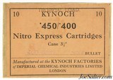 Vintage Kynoch .450/.400 Nitro Express Ammo Tropical Load 3 ¼ Case London - 1 of 4