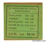 French 11.43 MM (45 ACP) Pistol Ammo Dated 4-56 50 Rounds - 1 of 3