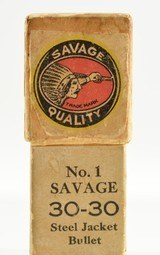 Scarce Full Box Savage 30-30 Ammo Indian Logo Early Utica Address Steel Jacket - 3 of 7