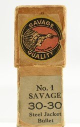 Scarce Full Box Savage 30-30 Ammo Indian Logo Early Utica Address Steel Jacket - 5 of 7