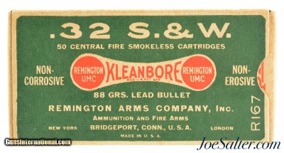 Excellent Brick Fresh 1930's "Dog Bone" Kleanbore Logo 32 S&W Smokeless Ammo