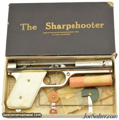 Scarce Boxed Nickel Deluxe Sharpshooter Pellet Pistol W/Extras Bulls Eye Mfg. Corp