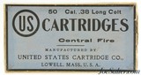 Full & Sealed US Cartridge Co. 38 Long Colt Ammo Lowell, Mass - 1 of 6