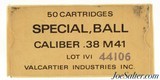 Vietnam War 38 Special Ammo M41 Special Ball Valcartier Industries Full Box