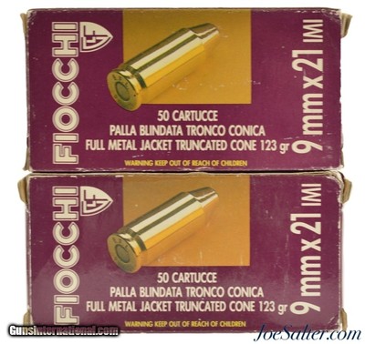 Fiocchi 9x21mm Ammo IMI 123gr. FMJ 100rnds